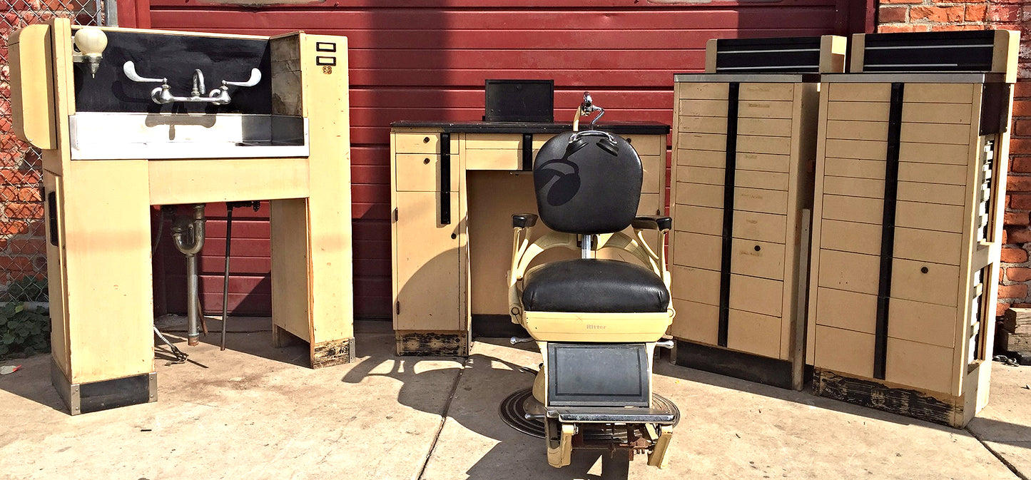 Vintage RITTER DENTAL CHAIR CABINET EQUIPMENT FAUCET MOLD MILK GLASS FREE SHIP