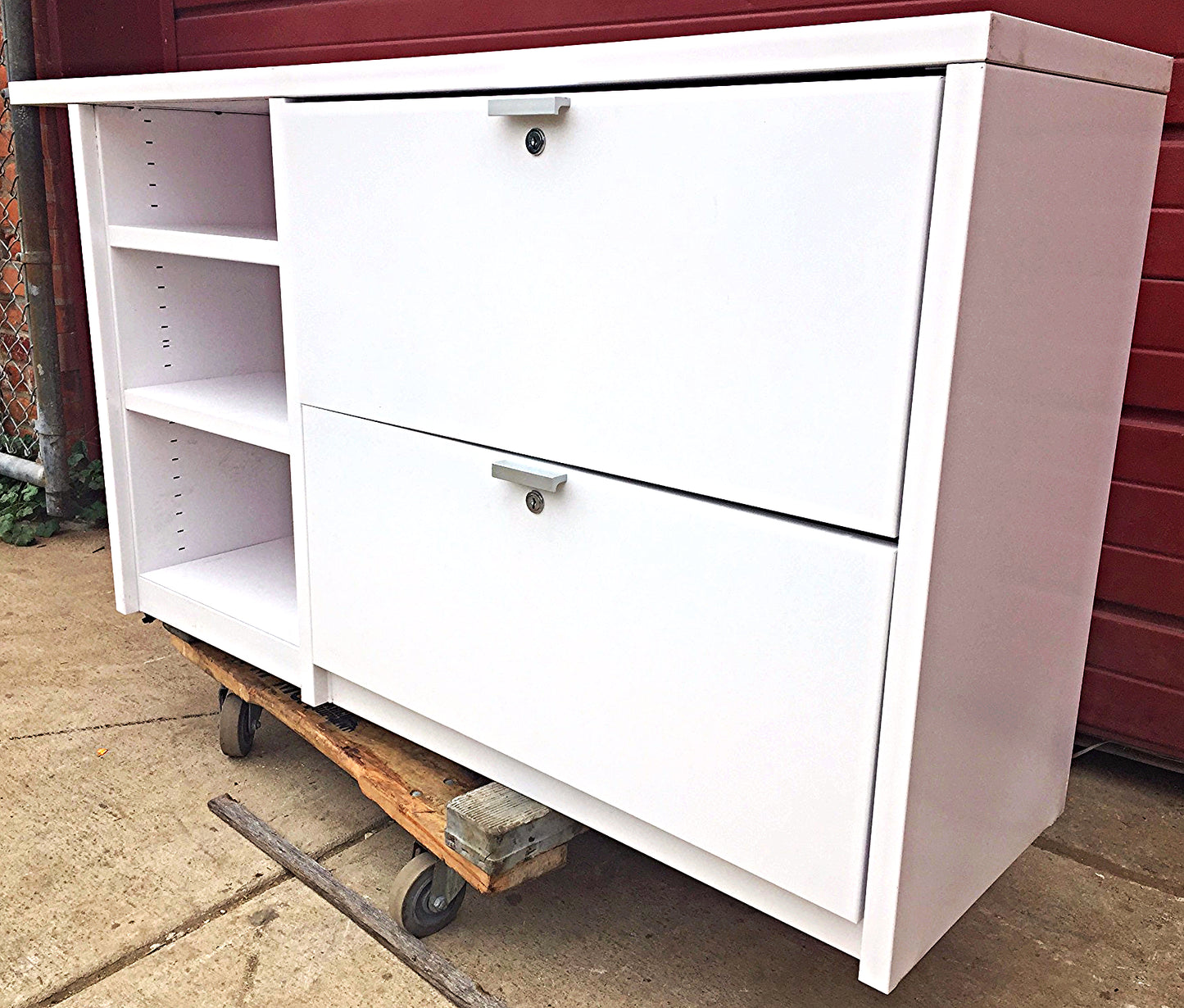 KNOLL OFFICE FURNITURE WHITE LAMINATE STORAGE 2 DRAWER 3 SHELF CABINET FREE SHIP