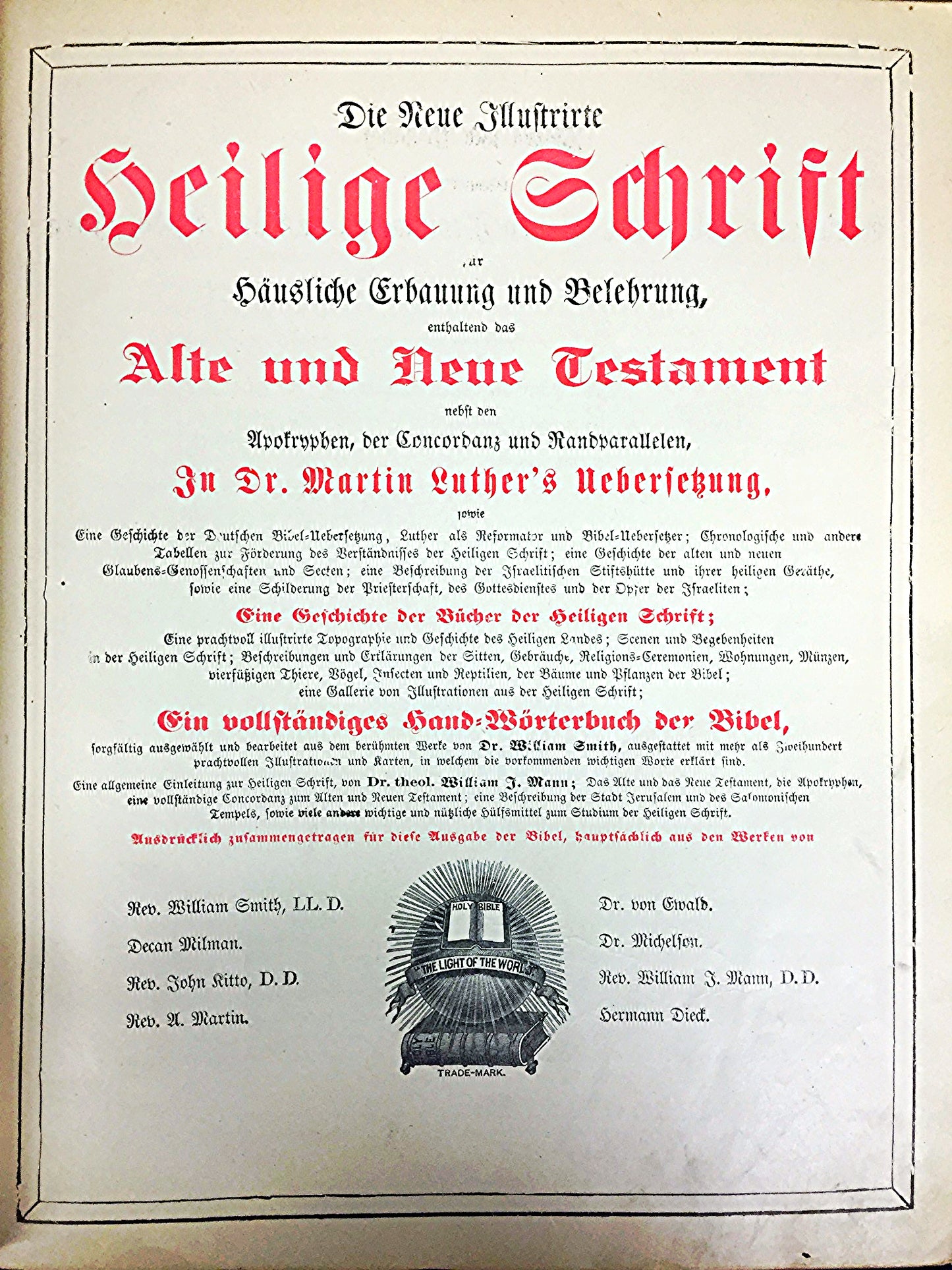 Antique GERMAN FAMILY BIBLE 1800's illustrated HEILIGE SCHRIFT BIBEL FREESHIP