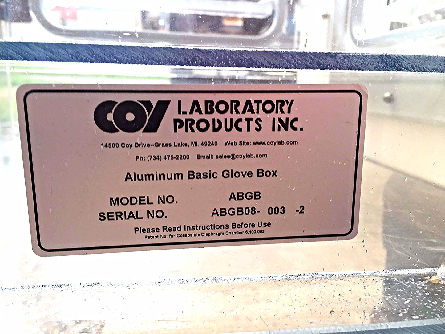 COY HOOD ALUMINUM DRY INERT GAS PURGE CHEMICAL CONTROL GLOVE BOX ABGB FREESHIP