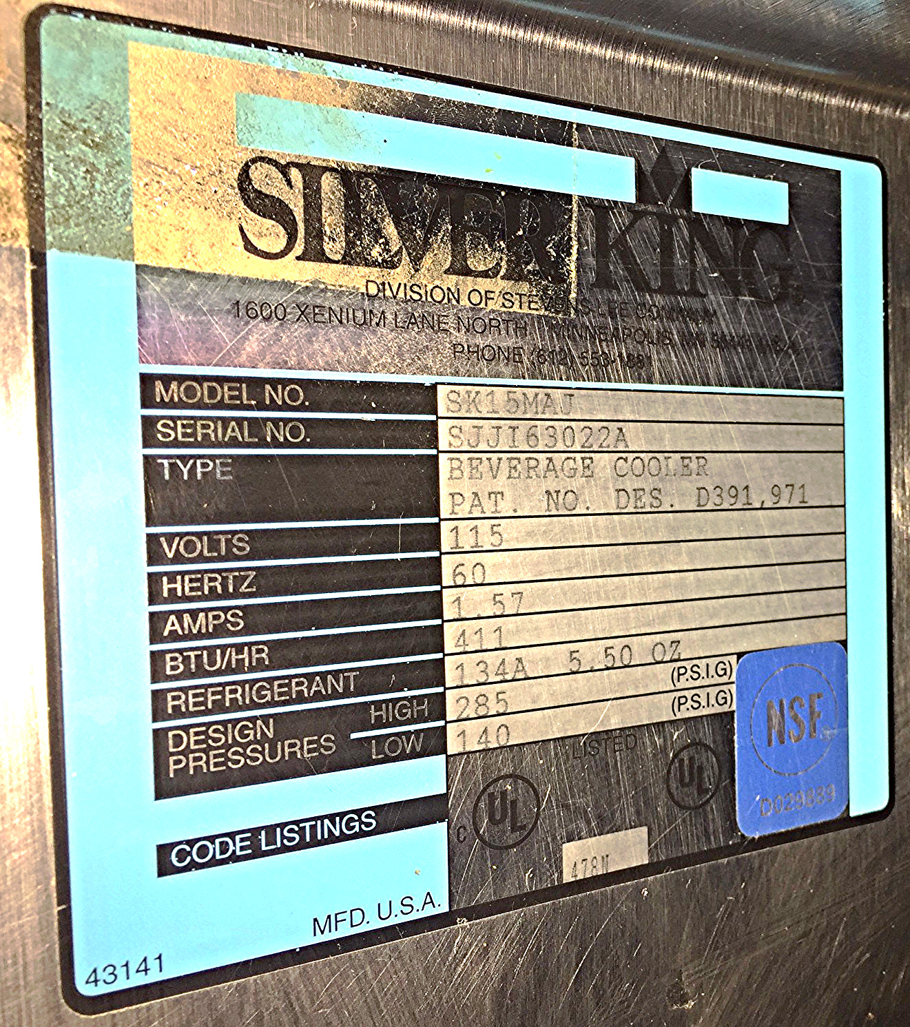 SILVER KING SK-15MAJ REFRIGERATED COMMERCIAL MILK BEVERAGE 3 VALVE DISPENSER