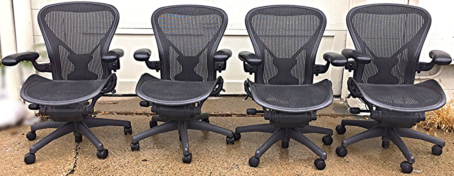 SET OF 4 HERMAN MILLER AERO CHAIRs BLACK Size B Chadwick & Bill Stumpf FREE SHIP