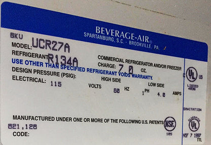 BEVERAGE AIR UCR27A COMMERCIAL KITCHEN REFRIGERATOR WORKING PERFECTLY FREE SHIP