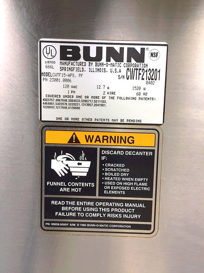 BUNN CWTF 15-APS PF POUROVER AUTO COFFEE MACHINE FAUCET BREW PERCULATOR FREESHIP