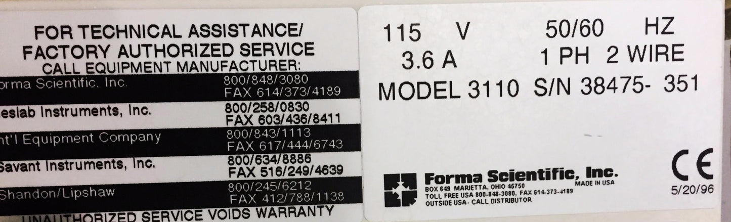 FORMA SCIENTIFIC 3110 CO2 DOUBLE INCUBATOR with WHEEL CART WATCH VIDEO FREE SHIP