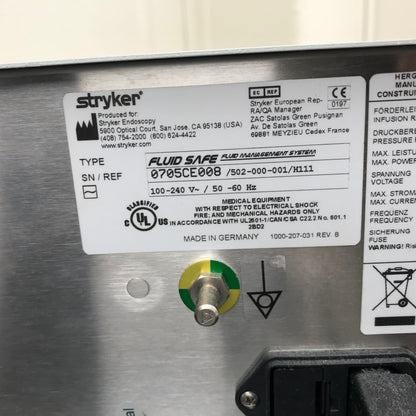 STRYKER 502-000-001/H111 FLUID SAFE MANAGEMENT PUMP SYSTEM 502000-002 WatchVIDEO