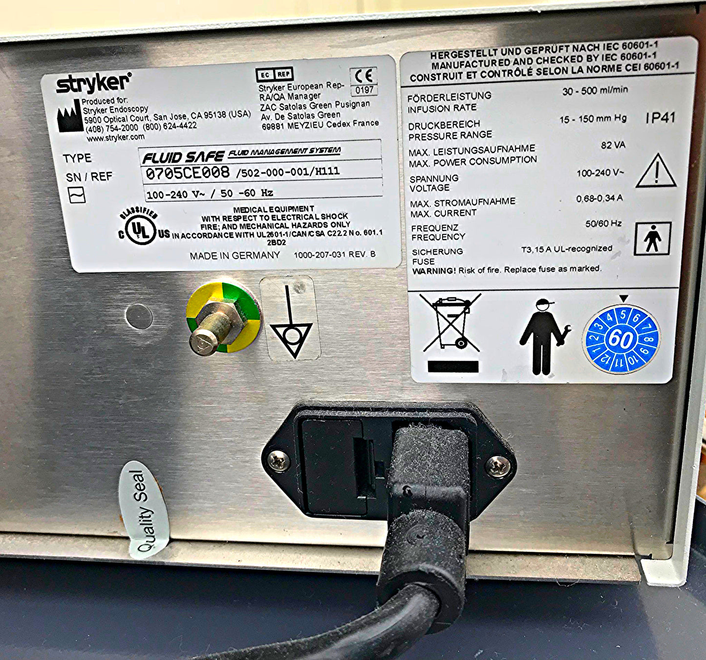 STRYKER 502-000-001/H111 FLUID SAFE MANAGEMENT PUMP SYSTEM 502000-002 WatchVIDEO