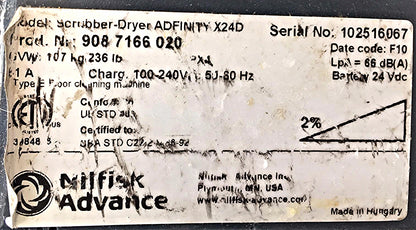 NILFISK ADVANCE ADFINITY 24D ECOFLEX WALK BEHIND FLOOR SCRUBER WATCHVIDEOFREESHI