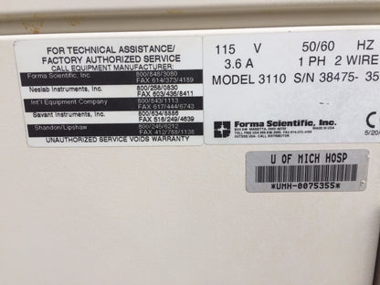 FORMA SCIENTIFIC 3110 CO2 DOUBLE INCUBATOR with WHEEL CART WATCH VIDEO FREE SHIP