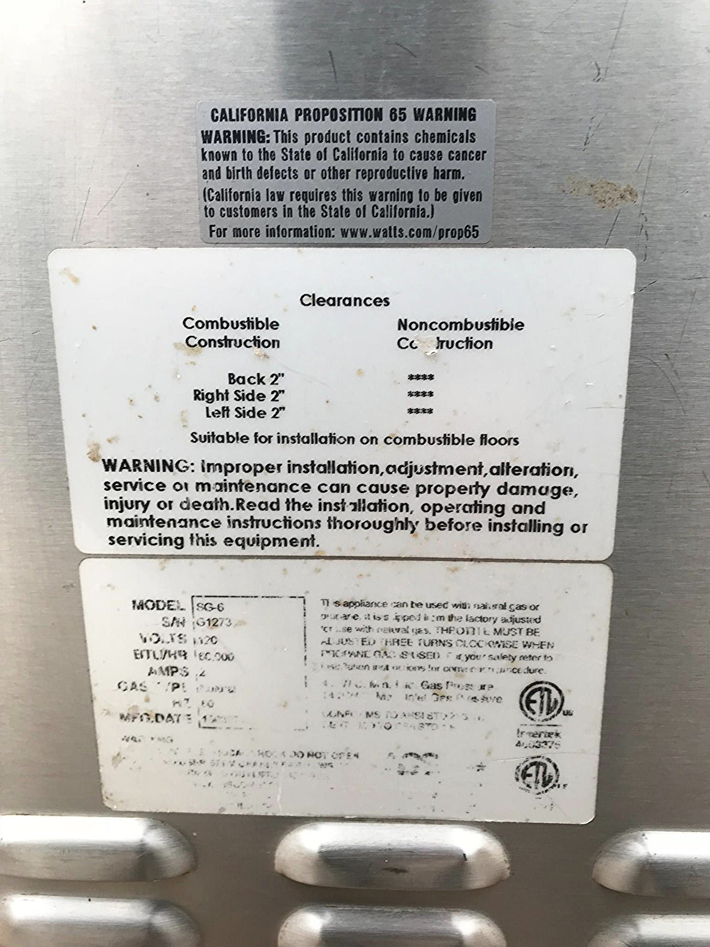 ACS STRAIGHT STEAM SG-6 NATURAL GAS CONVECTION BOILERLESS STEAMER FREE SHIPPING