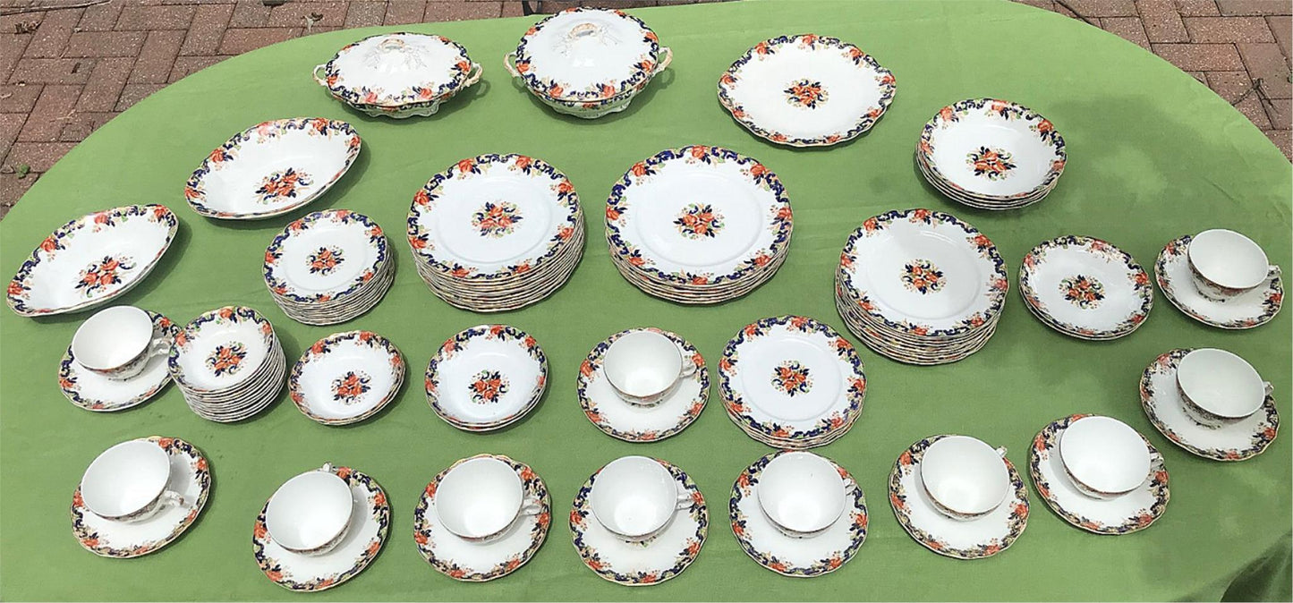 MAJESTIC MADDOCK & SONS 91 PIECE MULTICOLORED GOLDTRIM ENGLISH CHINA SET PERFECT