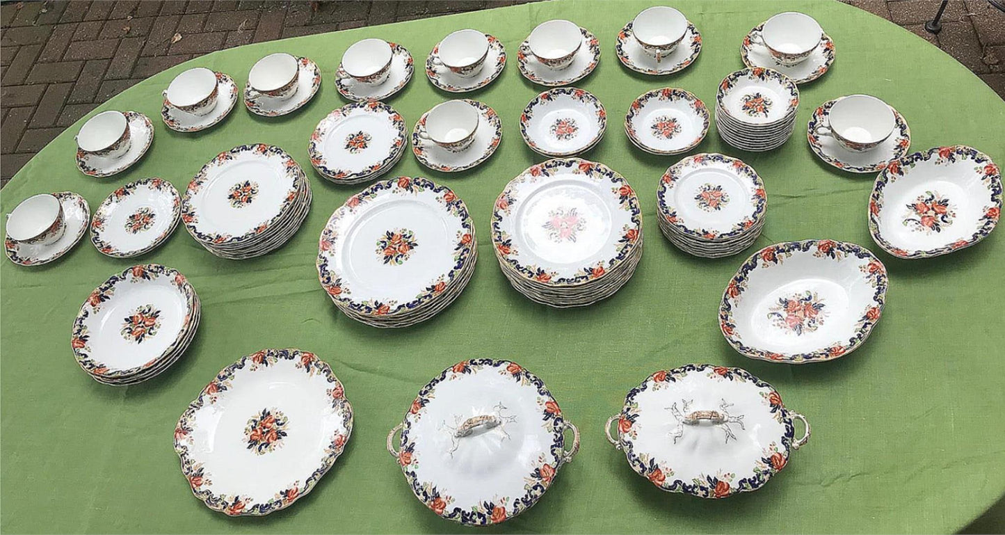 MAJESTIC MADDOCK & SONS 91 PIECE MULTICOLORED GOLDTRIM ENGLISH CHINA SET PERFECT