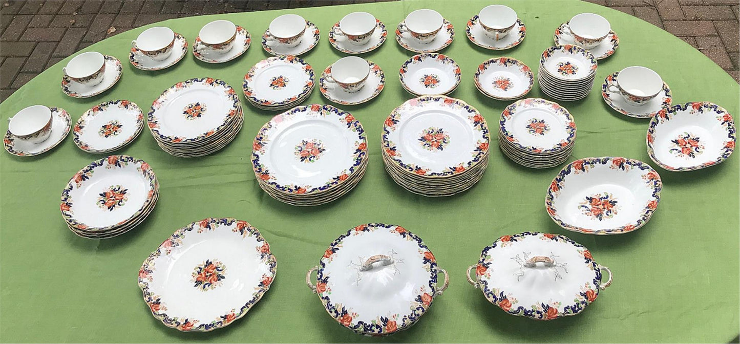 MAJESTIC MADDOCK & SONS 91 PIECE MULTICOLORED GOLDTRIM ENGLISH CHINA SET PERFECT