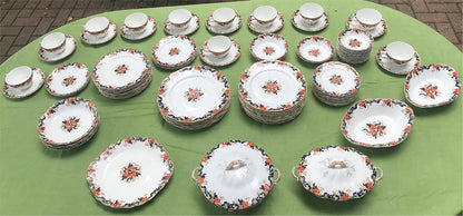 MAJESTIC MADDOCK & SONS 91 PIECE MULTICOLORED GOLDTRIM ENGLISH CHINA SET PERFECT