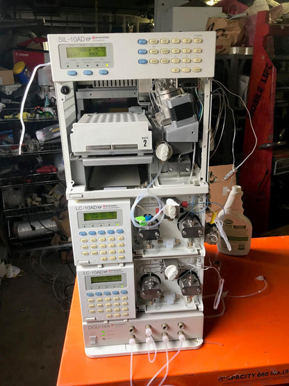 SHIMATZU DGU-14A SIL-10AD vp LC-10AD VP  LAB HPLC GAS CHROMATOGRAPH WATCH VIDEO