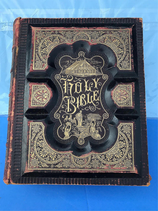 EXCELLENT COND 1889 PICTORIAL FAMILY BIBLE ORIGINAL RECEIPT ILLUSTRATED FREESHIP