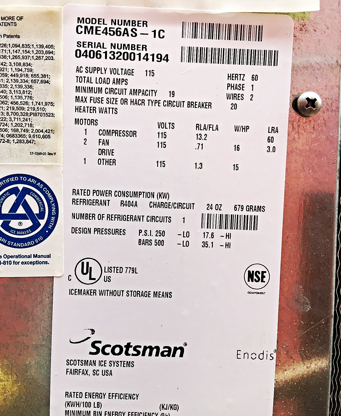 SCOTSMAN 480lbsDay MODEL CME456AS-1C AIR COOLED ICE MACHINE BH360S BIN FREESHIP