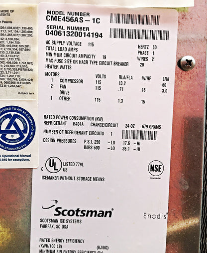SCOTSMAN 480lbsDay MODEL CME456AS-1C AIR COOLED ICE MACHINE BH360S BIN FREESHIP