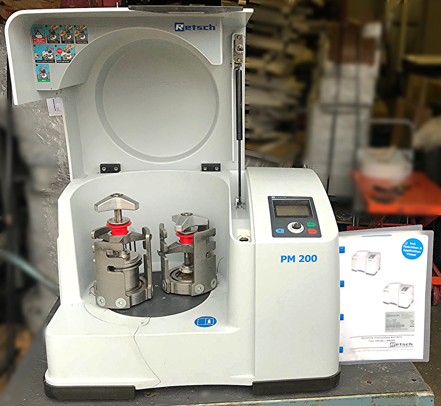 RETSCH PM 200 DOUBLE GRINDER PLANETARY TWO STATION BALL MILL WATCHVIDEO FREESHIP