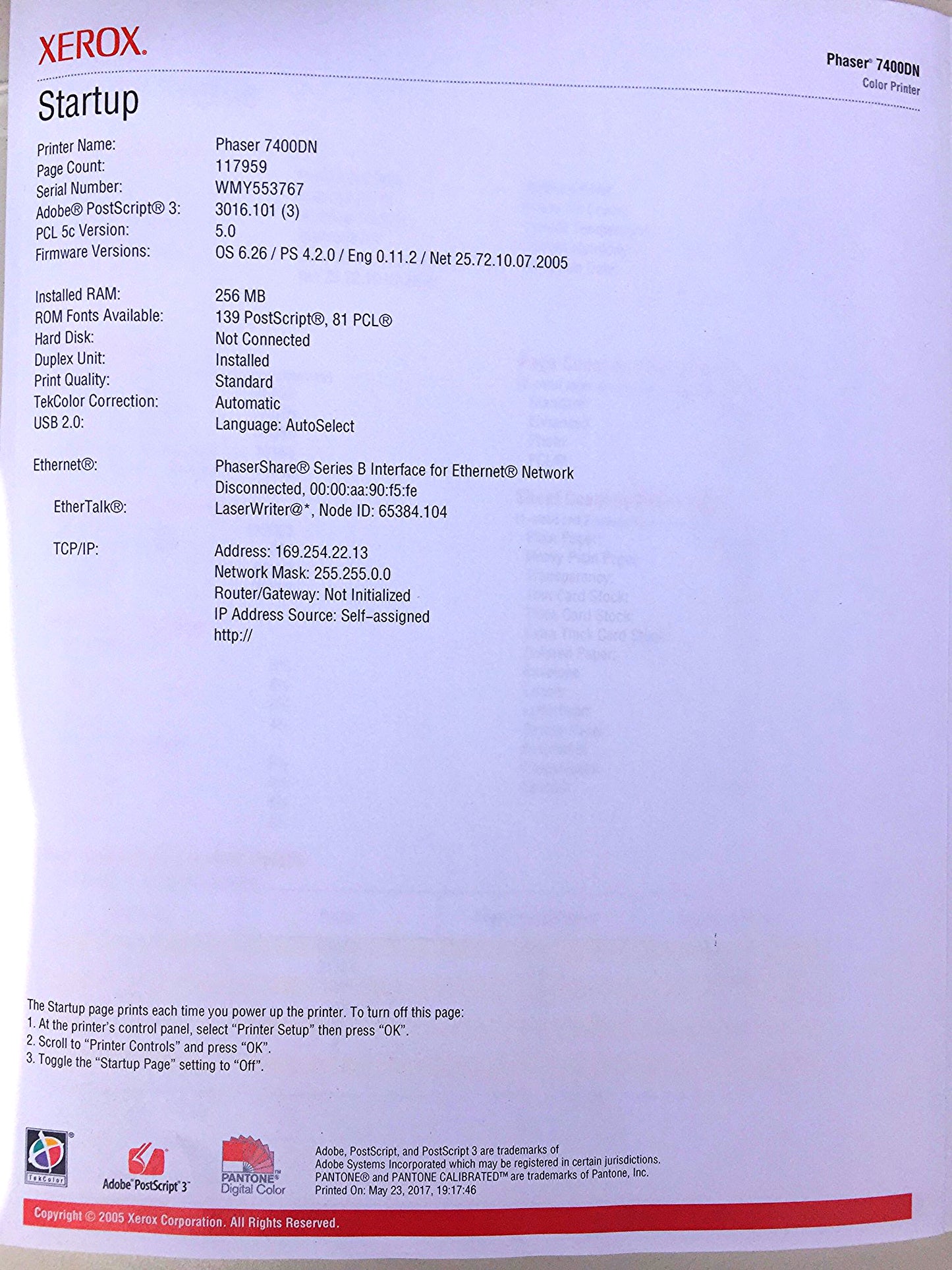 XEROX 7400 PHASER DT Workgroup Laser Printer & TONER Perfect Condition FREESHIP
