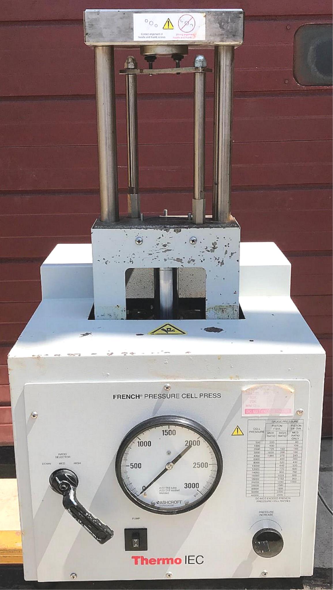 THERMO IEC FA-078A LABORATORY FRENCH PRESSURE CELL PRESS 3000psi WATCH VIDEO