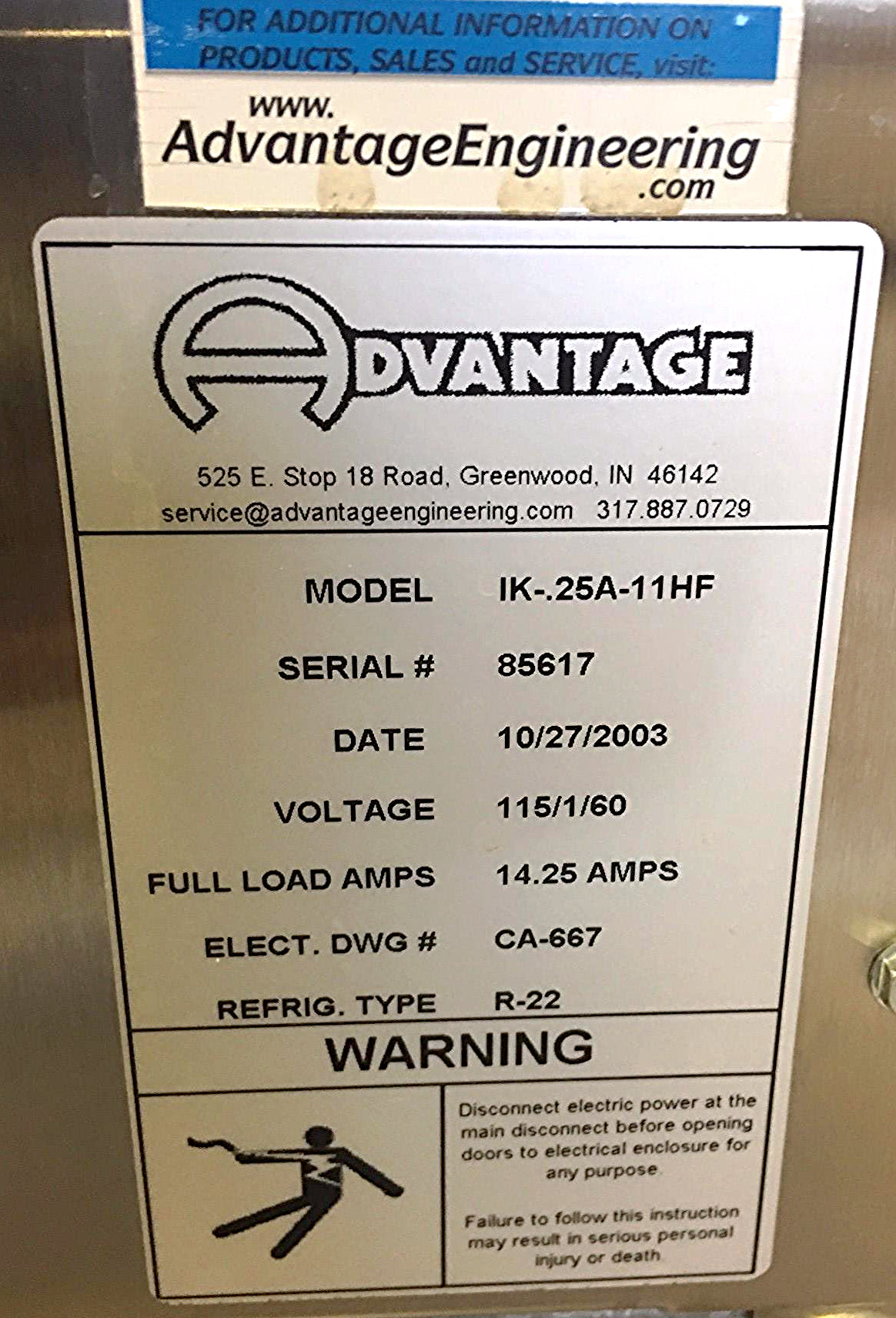 ADVANTAGE IK-.25A-AAHF EDM PORTABLE COOLING CHILLER CHILLING FREE SHIPPING