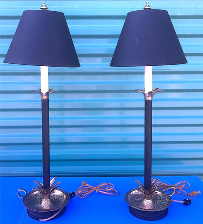 PAIR ORIGINALMID CENTURY FREDERICK COOPER BRASS CANDLESTICK PINEAPPLE LAMP SHADE