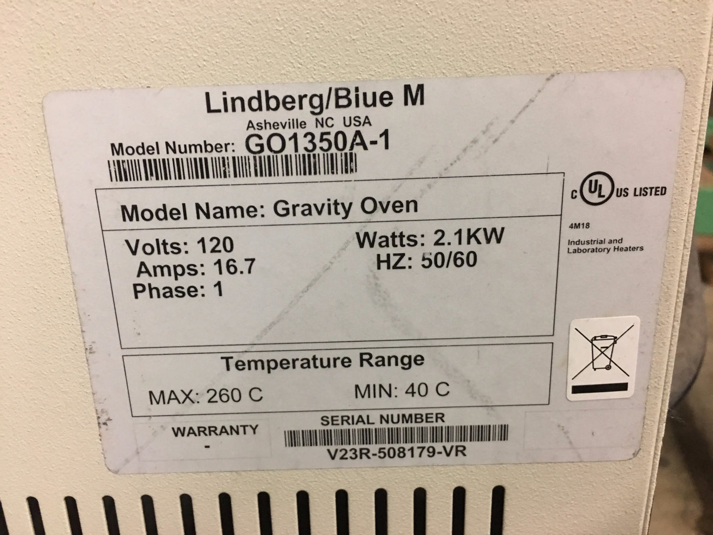 LINDBERG BLUE M GO1350A-1 GRAVITY OVEN FURNACE LAB HOSPITAL CLINIC FREE SHIPPING