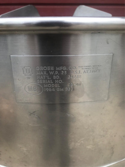 GROEN D2-40 MANUAL CRANK TILT 40 GALLON DIRECT STEAM KETTLE FREE BUSINESS SHIP