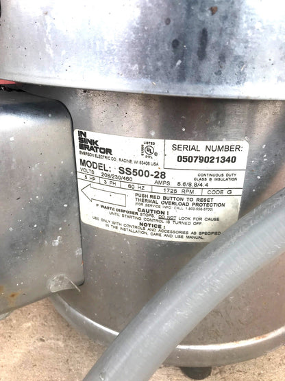 47" X 34" COMMERCIAL SINK & INSINKERATOR SS-500-28 5HP GARBAGE DISPOSAL FREESHIP