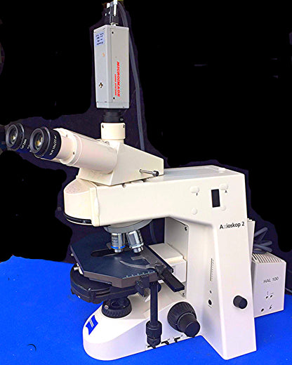 ZEISS AXIOSKOP-2 MICROSCOPE 3 OBJECTIVES & LIGHT SOURCE FREESHIP