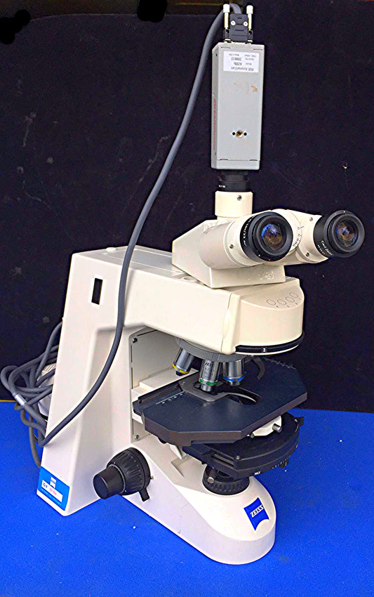 ZEISS AXIOSKOP-2 MICROSCOPE 3 OBJECTIVES & LIGHT SOURCE FREESHIP