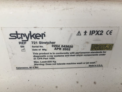 STRYKER 721 BIG WHEEL PAD GLIDEAW HOSPITAL EMERGENCY GURNEY BED STRETCHER CLINIC
