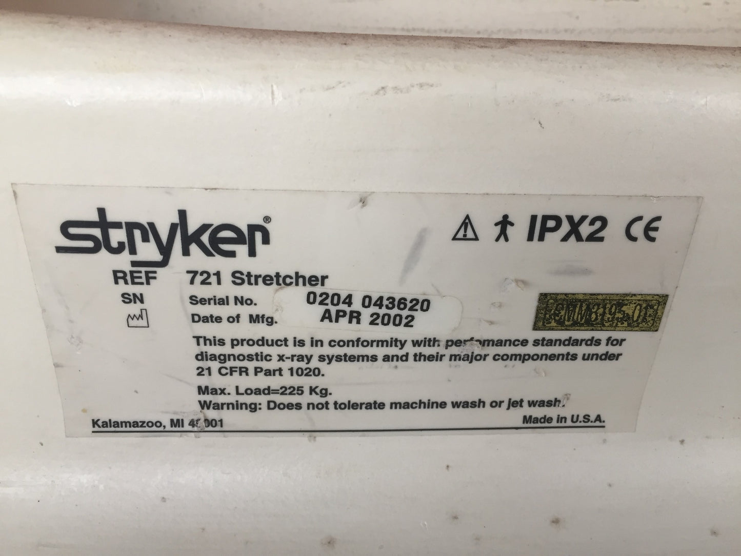 STRYKER 721 BIG WHEEL PAD GLIDEAW HOSPITAL EMERGENCY GURNEY BED STRETCHER CLINIC
