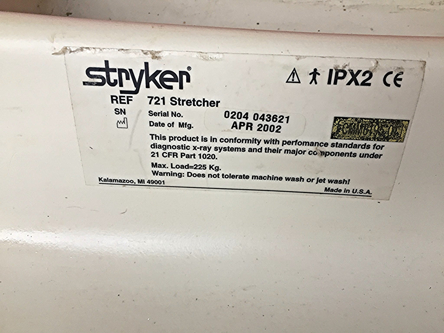 STRYKER 721 BIG WHEEL PAD GLIDEAW HOSPITAL EMERGENCY GURNEY BED STRETCHER CLINIC