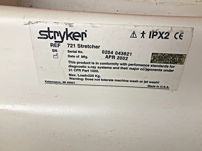 STRYKER 721 BIG WHEEL PAD GLIDEAW HOSPITAL EMERGENCY GURNEY BED STRETCHER CLINIC