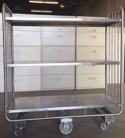 COLSON BIG 6 WHEELED SWIVEL 3 SHELF STAINLESS STEEL CART KITCHEN HOSPITAL CLINIC