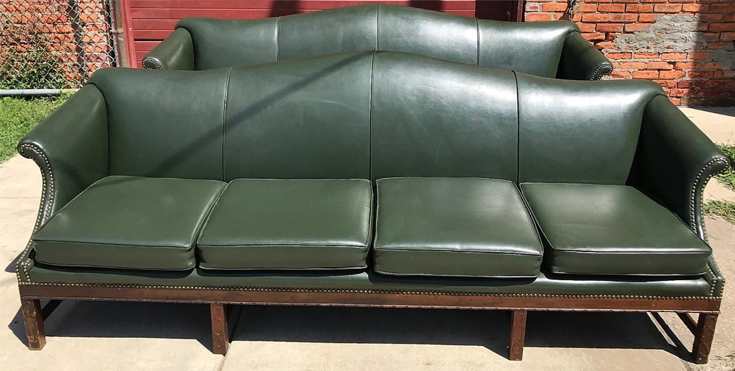 PAIR RARE 1930s VINTAGE GREEN 4 SEAT SOFAs COUCH 99"LONG x 37"H x 30"D FREE SHIP