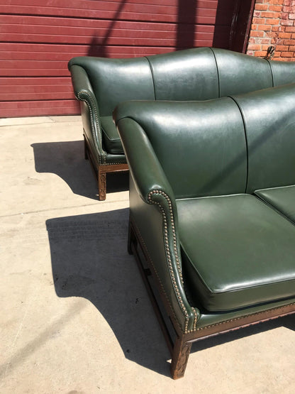 RARE 1930s VINTAGE LARGE GREEN 4 SEAT SOFA COUCH 99"LONG x 37"H x 30"D FREE SHIP