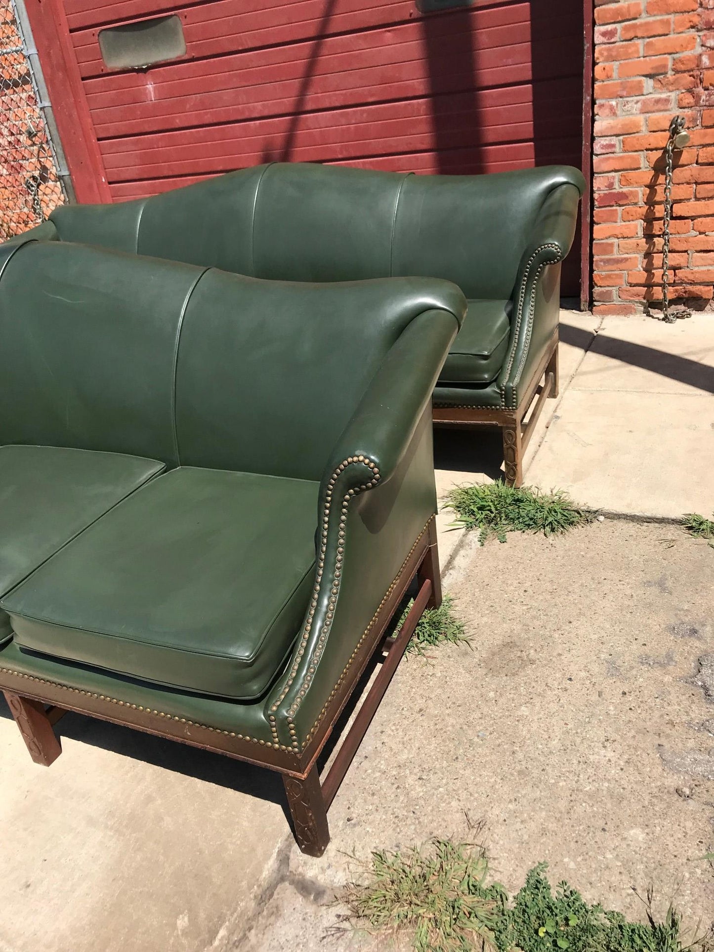 RARE 1930s VINTAGE LARGE GREEN 4 SEAT SOFA COUCH 99"LONG x 37"H x 30"D FREE SHIP