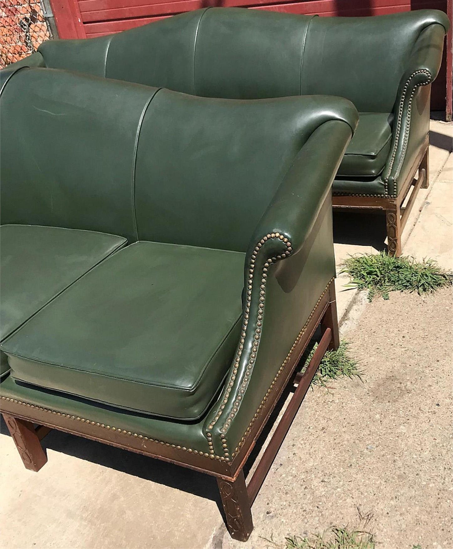 RARE 1930s VINTAGE LARGE GREEN 4 SEAT SOFA COUCH 99"LONG x 37"H x 30"D FREE SHIP