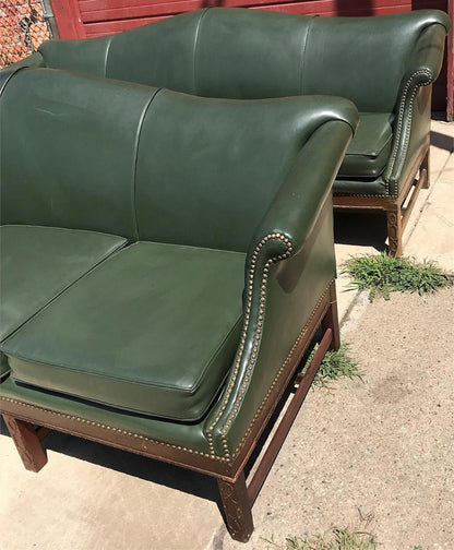 RARE 1930s VINTAGE LARGE GREEN 4 SEAT SOFA COUCH 99"LONG x 37"H x 30"D FREE SHIP