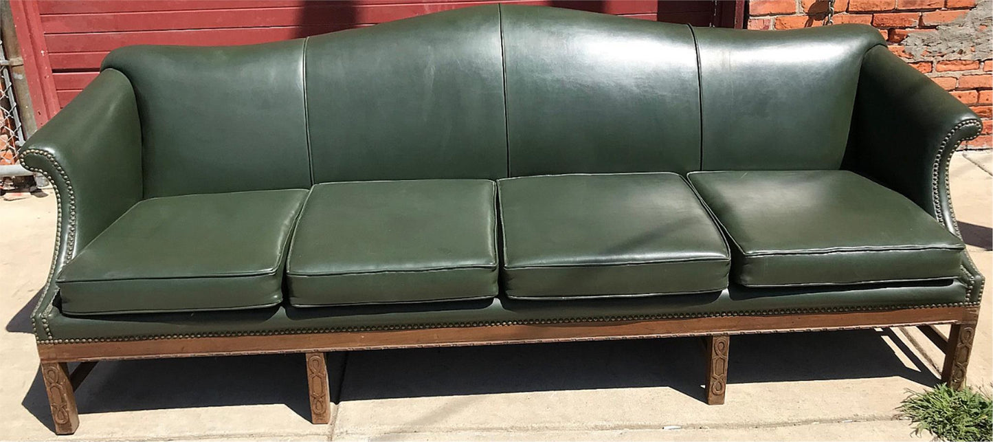 PAIR RARE 1930s VINTAGE GREEN 4 SEAT SOFAs COUCH 99"LONG x 37"H x 30"D FREE SHIP