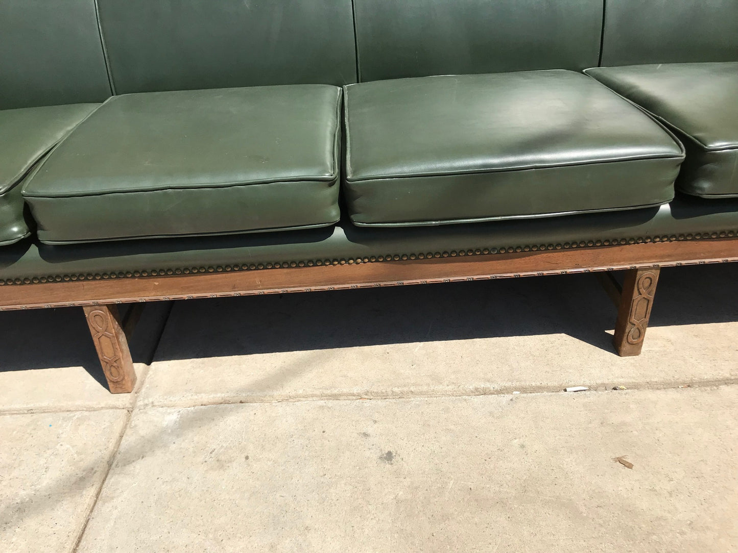 RARE 1930s VINTAGE LARGE GREEN 4 SEAT SOFA COUCH 99"LONG x 37"H x 30"D FREE SHIP