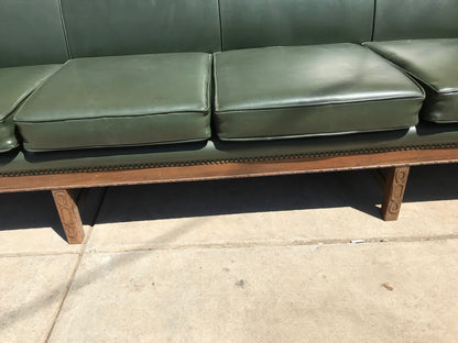 RARE 1930s VINTAGE LARGE GREEN 4 SEAT SOFA COUCH 99"LONG x 37"H x 30"D FREE SHIP