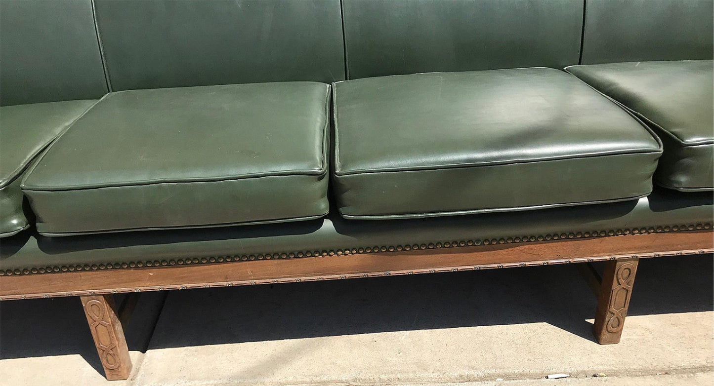 RARE 1930s VINTAGE LARGE GREEN 4 SEAT SOFA COUCH 99"LONG x 37"H x 30"D FREE SHIP