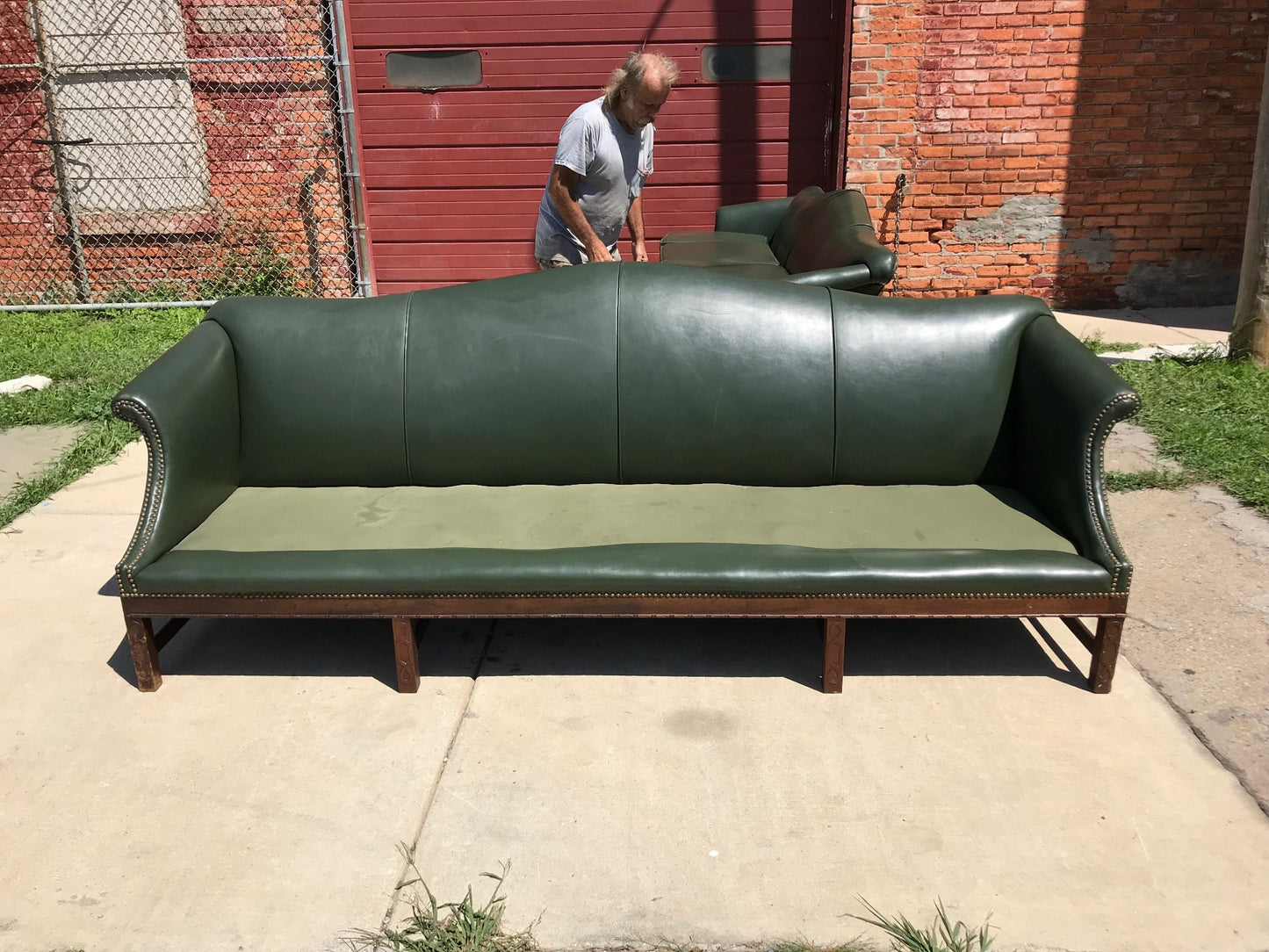 PAIR RARE 1930s VINTAGE GREEN 4 SEAT SOFAs COUCH 99"LONG x 37"H x 30"D FREE SHIP