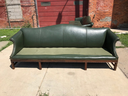 PAIR RARE 1930s VINTAGE GREEN 4 SEAT SOFAs COUCH 99"LONG x 37"H x 30"D FREE SHIP