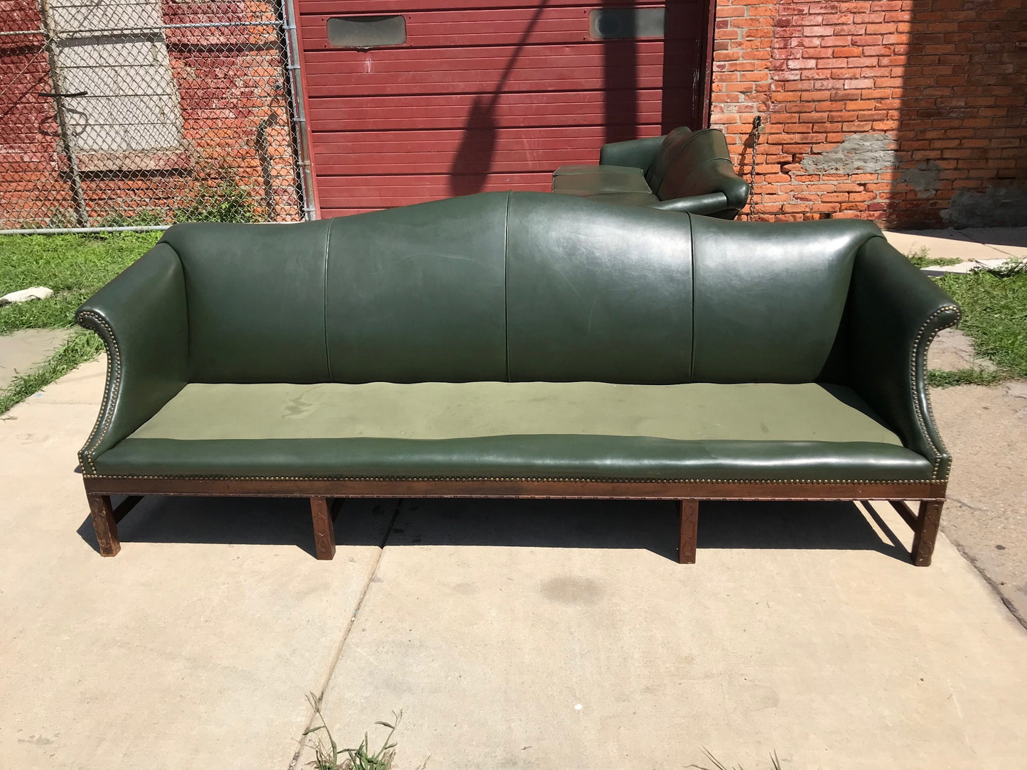 RARE 1930s VINTAGE LARGE GREEN 4 SEAT SOFA COUCH 99"LONG x 37"H x 30"D FREE SHIP