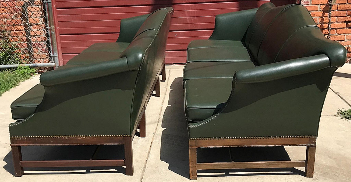PAIR RARE 1930s VINTAGE GREEN 4 SEAT SOFAs COUCH 99"LONG x 37"H x 30"D FREE SHIP